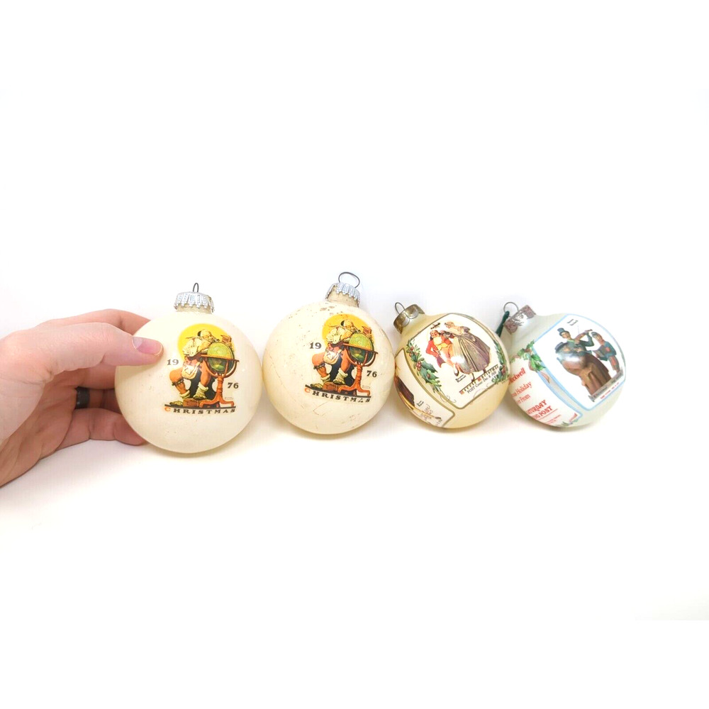Vintage Christmas Ornaments Lot Balls Glass Norman Rockwell 70s 80s 90s Mix 4